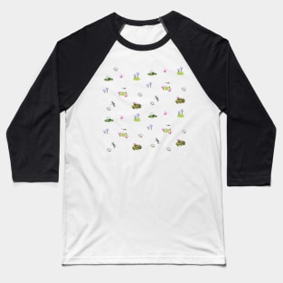 Lotus Flowers and Dragonflies Summer Pattern Baseball T-Shirt